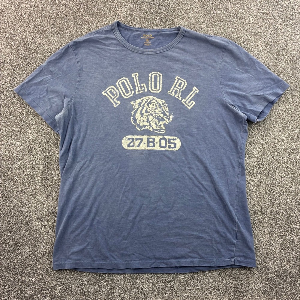 Polo Ralph Lauren Shirt Mens XL Blue Cotton Tiger Graphic Custom Fit Heritage